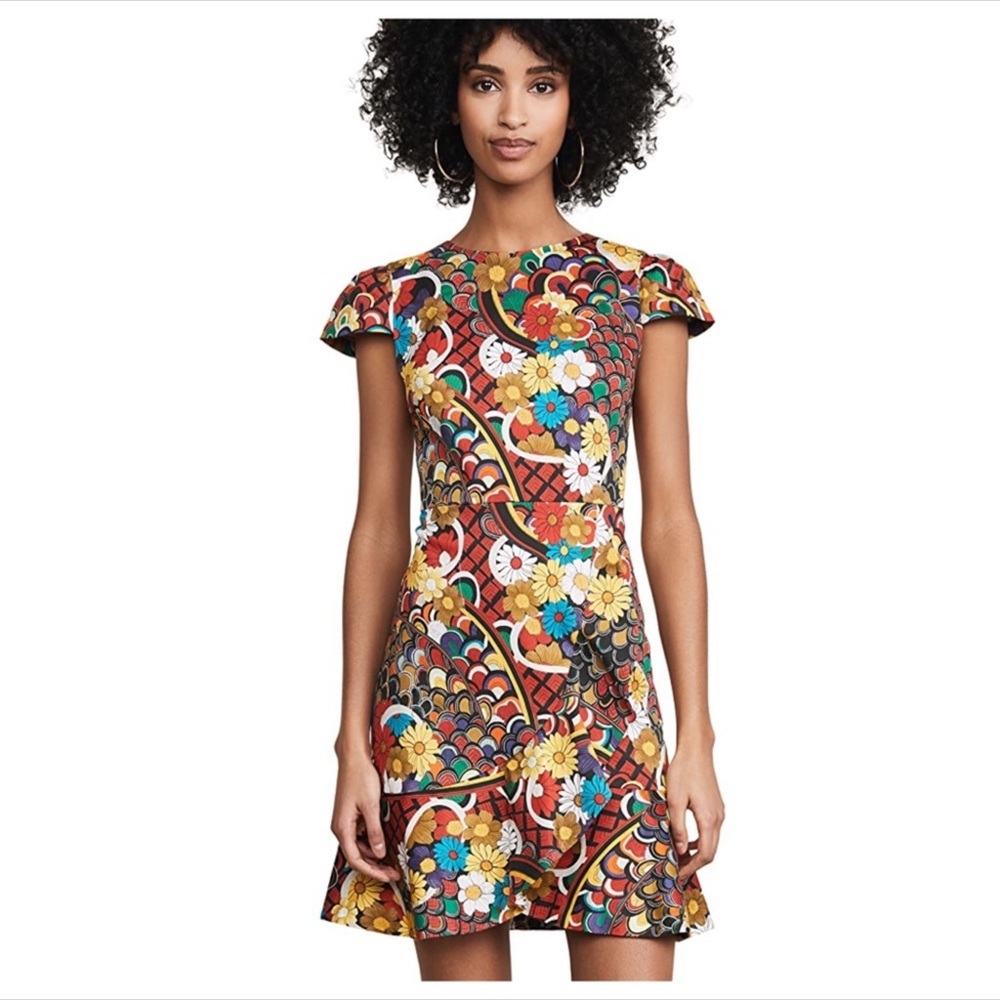 Alice + Olivia Kirby Ruffle Short-Sleeve Dress Sz 2 - Picture 2 of 9